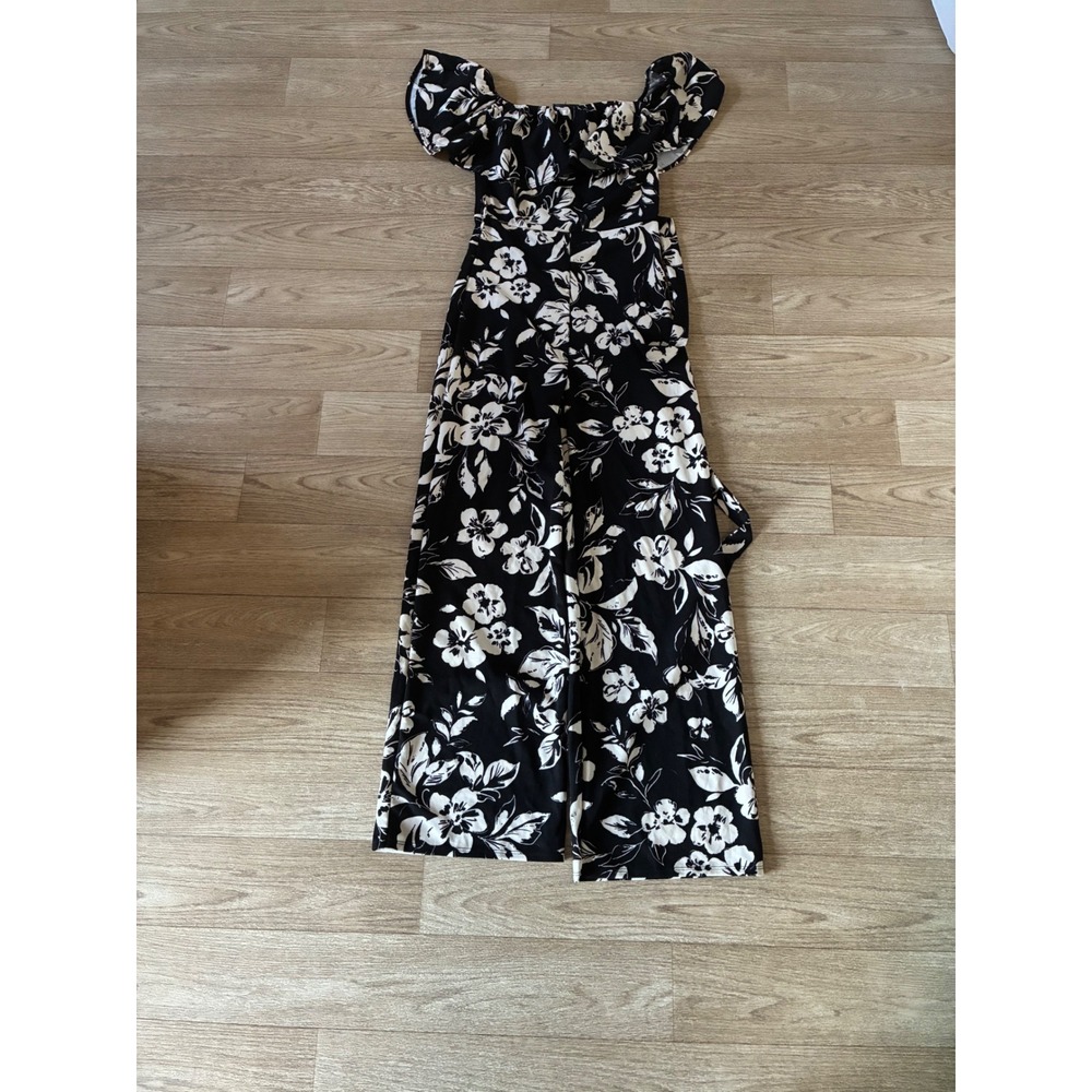 Floral Off The Shoulder Wide Leg Jumpsuit Black White XL LJ8020 Made in USA sold